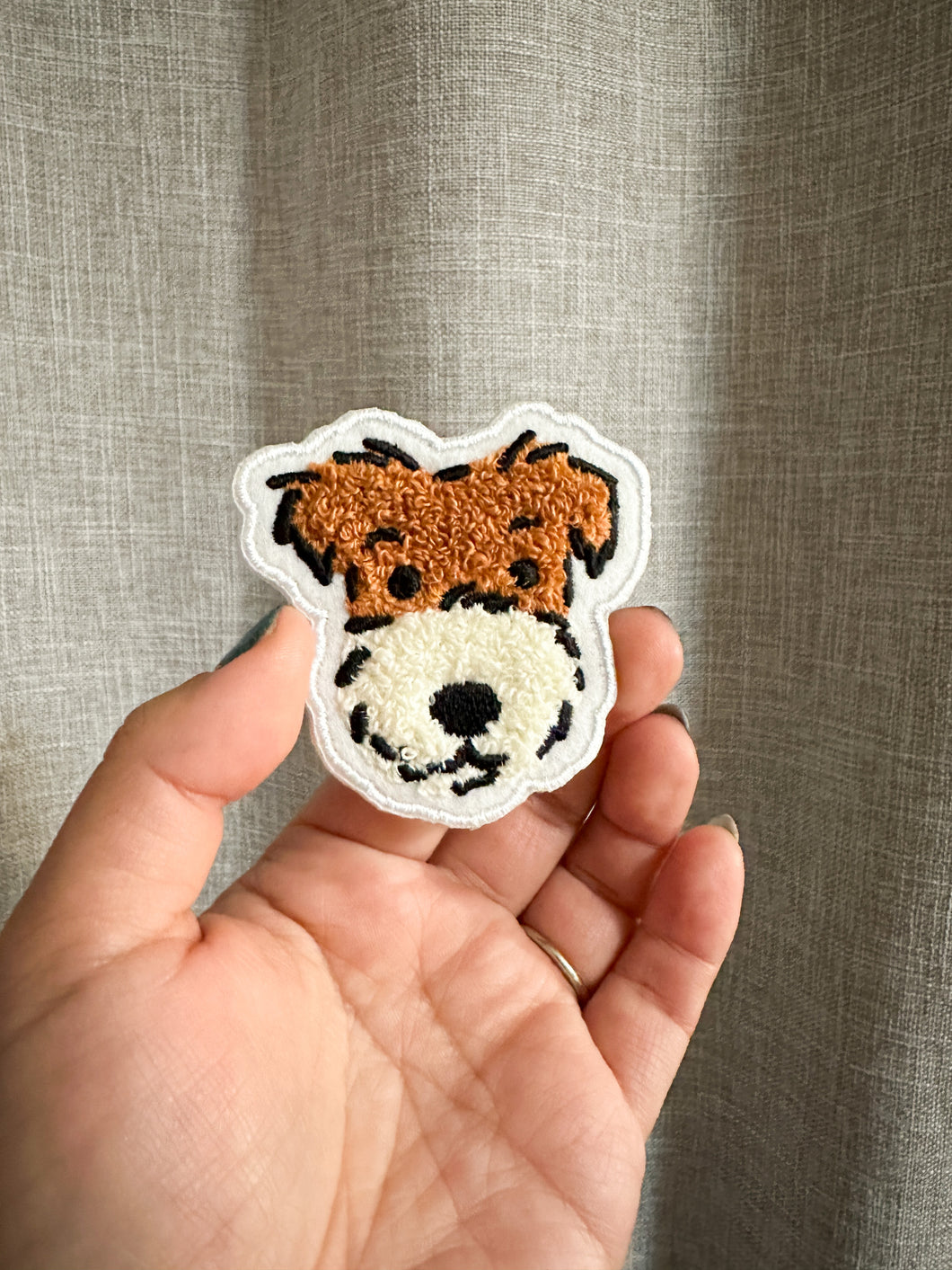 Wire Fox Terrier Chenille Iron-On Patch
